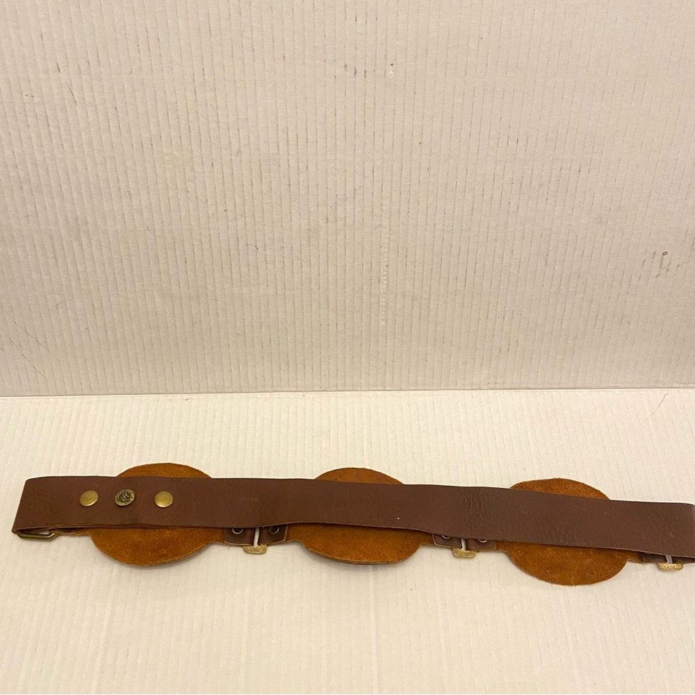 Leather Rock Jeweled Boho Brown Leather Belt with Green Stone and Studs Accents. - Picture 5 of 11